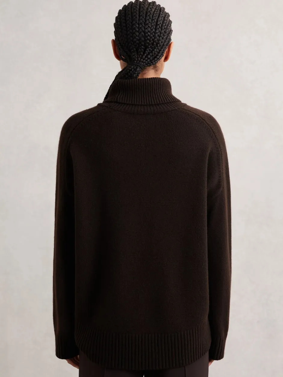 Gebreide Kleding*Reiss Chocoladebruin - Brooklyn trui met rolkraag van wol-kasjmier