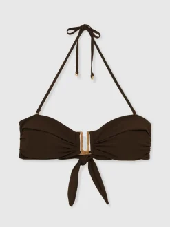 Badkleding|Reiss - Carina Removable-Strap Bandeau Bikini Top Chocoladebruin