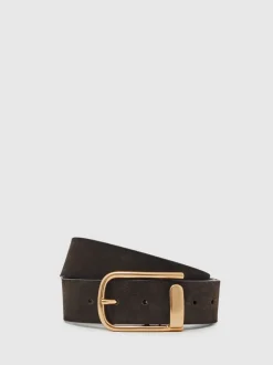 Ceintuurs*Reiss - Iyla leren riem met halve gesp Chocoladebruin