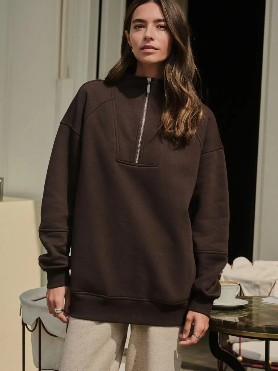 Hoody's En Sweatshirts*Next - Relaxed fit sweatshirt van zware katoenrijke jersey met ritssluiting bij de hals Chocoladebruin
