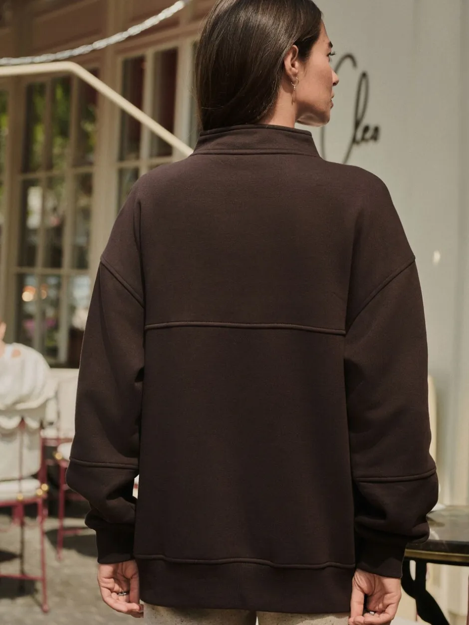 Hoody's En Sweatshirts*Next - Relaxed fit sweatshirt van zware katoenrijke jersey met ritssluiting bij de hals Chocoladebruin