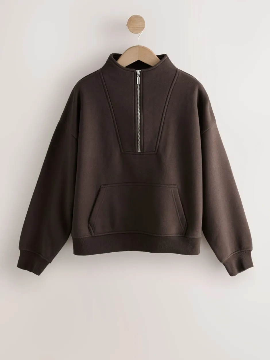 Hoody's En Sweatshirts*Next - Relaxed fit sweatshirt van zware katoenrijke jersey met ritssluiting bij de hals Chocoladebruin