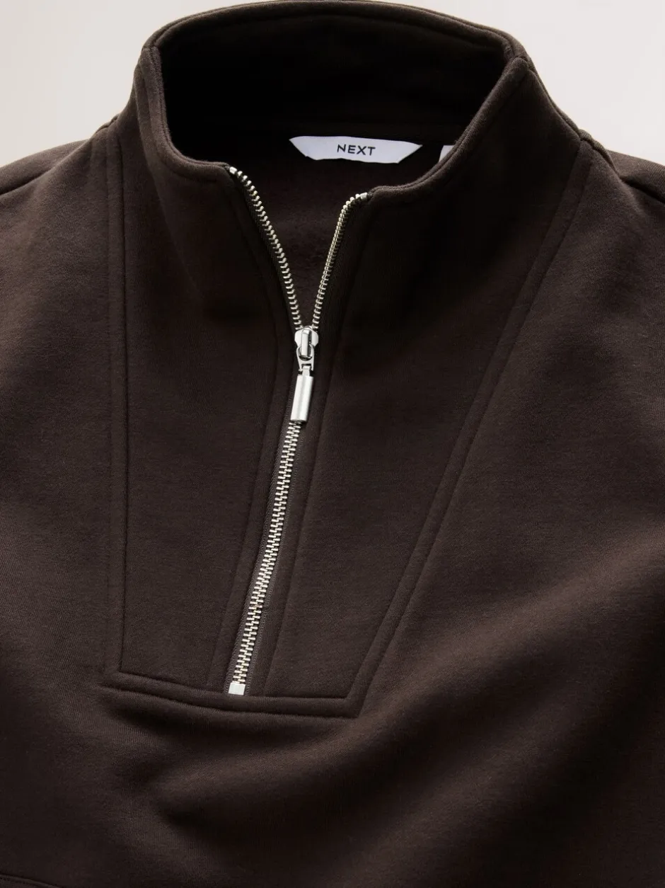 Hoody's En Sweatshirts*Next - Relaxed fit sweatshirt van zware katoenrijke jersey met ritssluiting bij de hals Chocoladebruin
