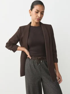 Kostuums En Werkkleding*Next Chocoladebruin - Ruimvallend blazer met gerimpelde mouwen