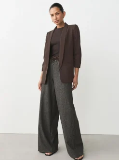 Kostuums En Werkkleding*Next Chocoladebruin - Ruimvallend blazer met gerimpelde mouwen