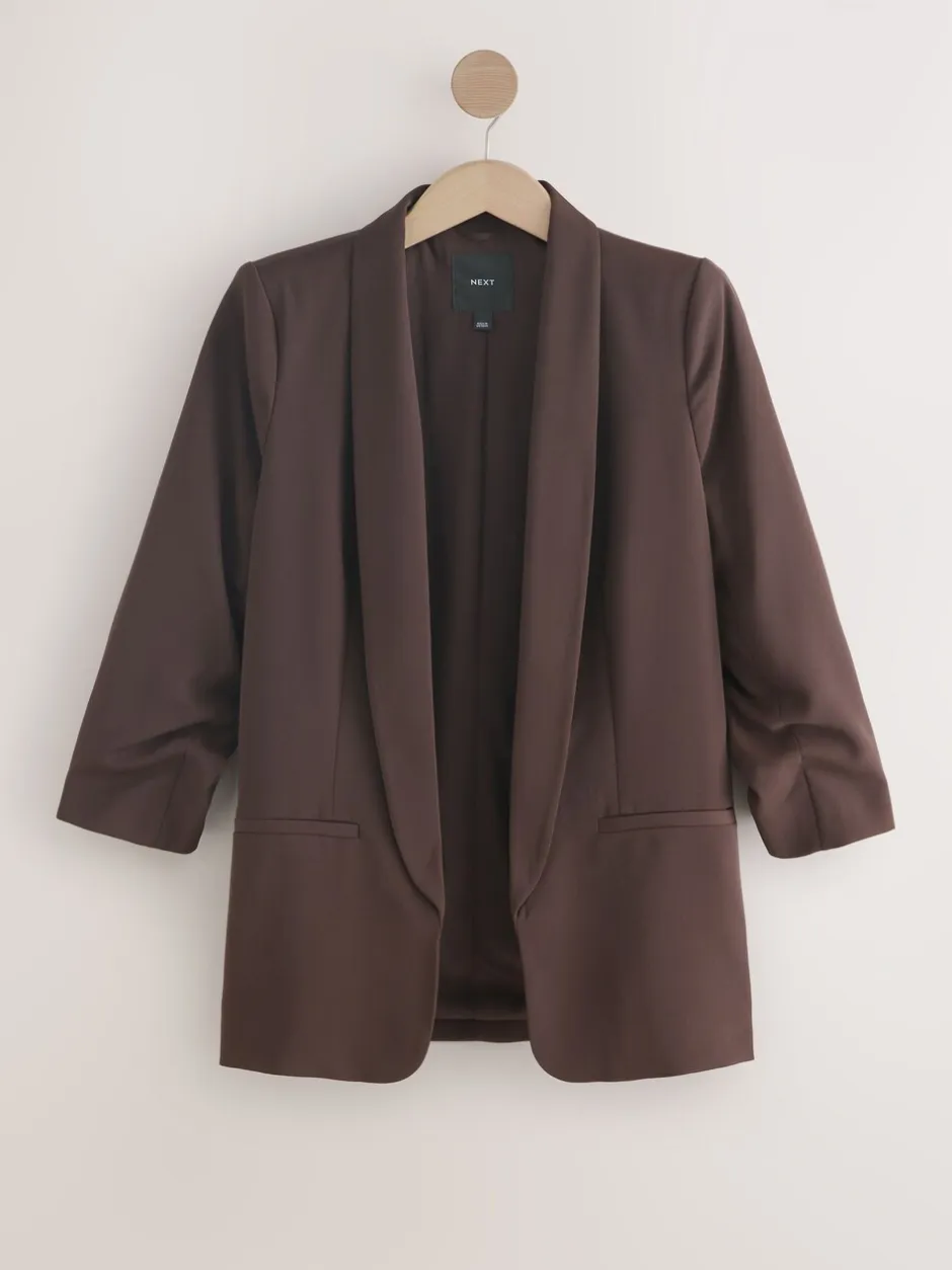 Kostuums En Werkkleding*Next Chocoladebruin - Ruimvallend blazer met gerimpelde mouwen