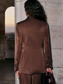 Kostuums En Werkkleding*Next Chocoladebruin - Satijnen overslagblazer