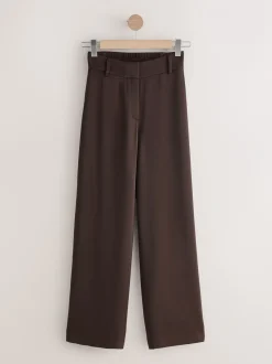 Broeken*Next Chocoladebruin - Satijnen broek met wijde pijpen en elastiek in de achterkant