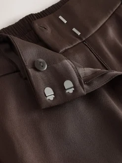 Broeken*Next Chocoladebruin - Satijnen broek met wijde pijpen en elastiek in de achterkant