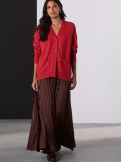 Rokken*Next - Satin Pleated Maxi Skirt Chocoladebruin