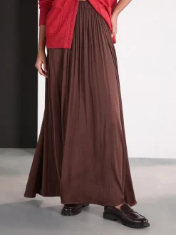 Rokken*Next - Satin Pleated Maxi Skirt Chocoladebruin
