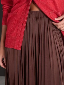 Rokken*Next - Satin Pleated Maxi Skirt Chocoladebruin