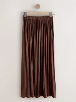 Rokken*Next - Satin Pleated Maxi Skirt Chocoladebruin