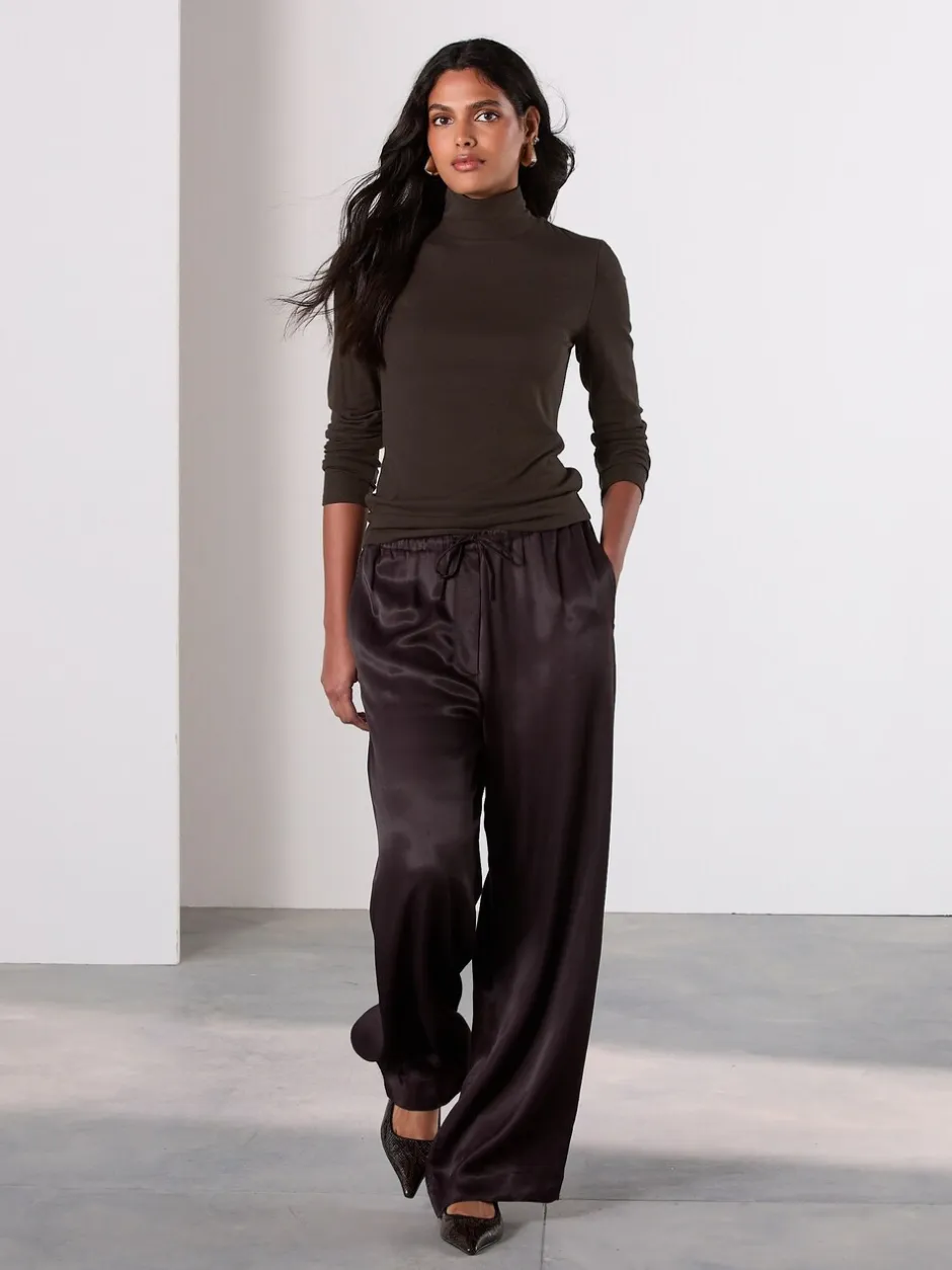 Broeken*Next - Satin Tie Waist Wide Leg Trousers Chocoladebruin