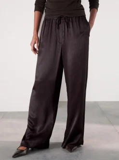 Broeken*Next - Satin Tie Waist Wide Leg Trousers Chocoladebruin