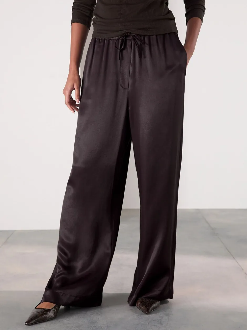 Broeken*Next - Satin Tie Waist Wide Leg Trousers Chocoladebruin
