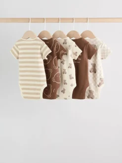 Multipacks|Rompertjes En Hemdjes|Next Chocoladebruin - Set van 5 babyrompertjes met korte mouwen