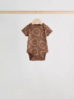 Multipacks|Rompertjes En Hemdjes|Next Chocoladebruin - Set van 5 babyrompertjes met korte mouwen