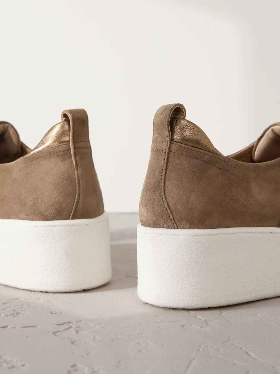 Sneakers|Next Chocoladebruin - Signature leren sneakers met dikke plateauzolen en sleehak