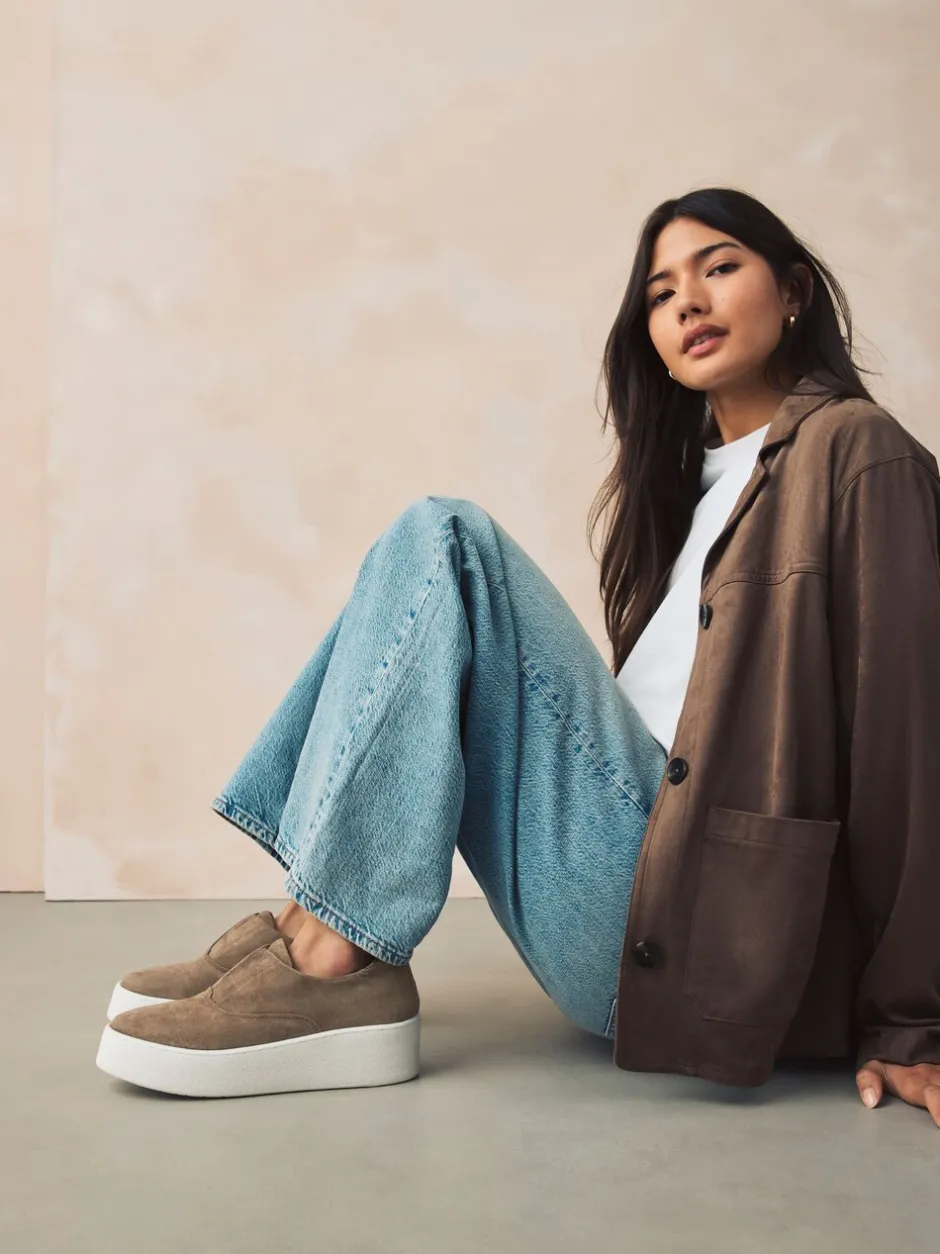 Sneakers|Next Chocoladebruin - Signature leren sneakers met dikke plateauzolen en sleehak