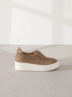 Sneakers|Next Chocoladebruin - Signature leren sneakers met dikke plateauzolen en sleehak
