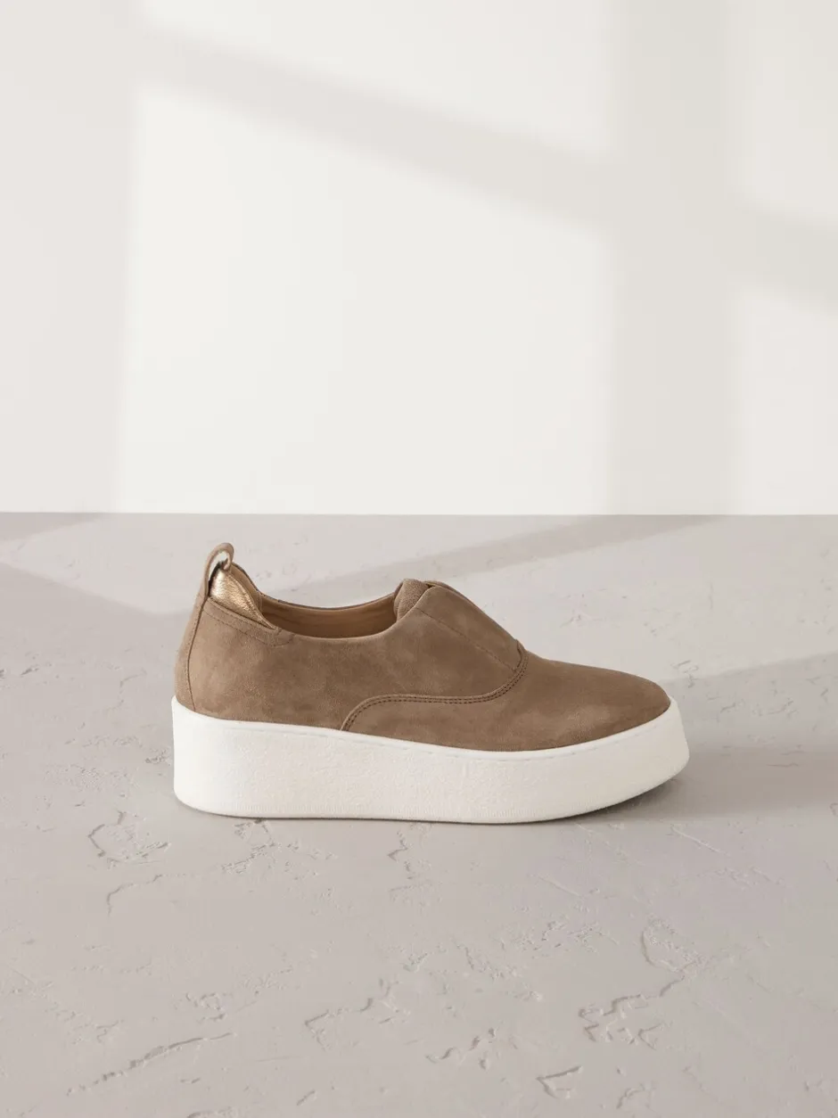 Sneakers|Next Chocoladebruin - Signature leren sneakers met dikke plateauzolen en sleehak