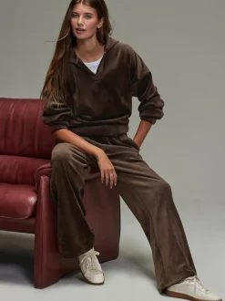Leggings En Joggingbroeken|Next - Soft Feel Cord Wide Leg Trousers Chocoladebruin