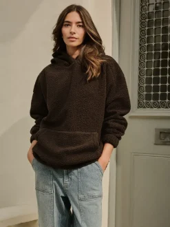 Hoody's En Sweatshirts|Next - Soft Teddy Borg Longsleeve Hoodie Chocoladebruin