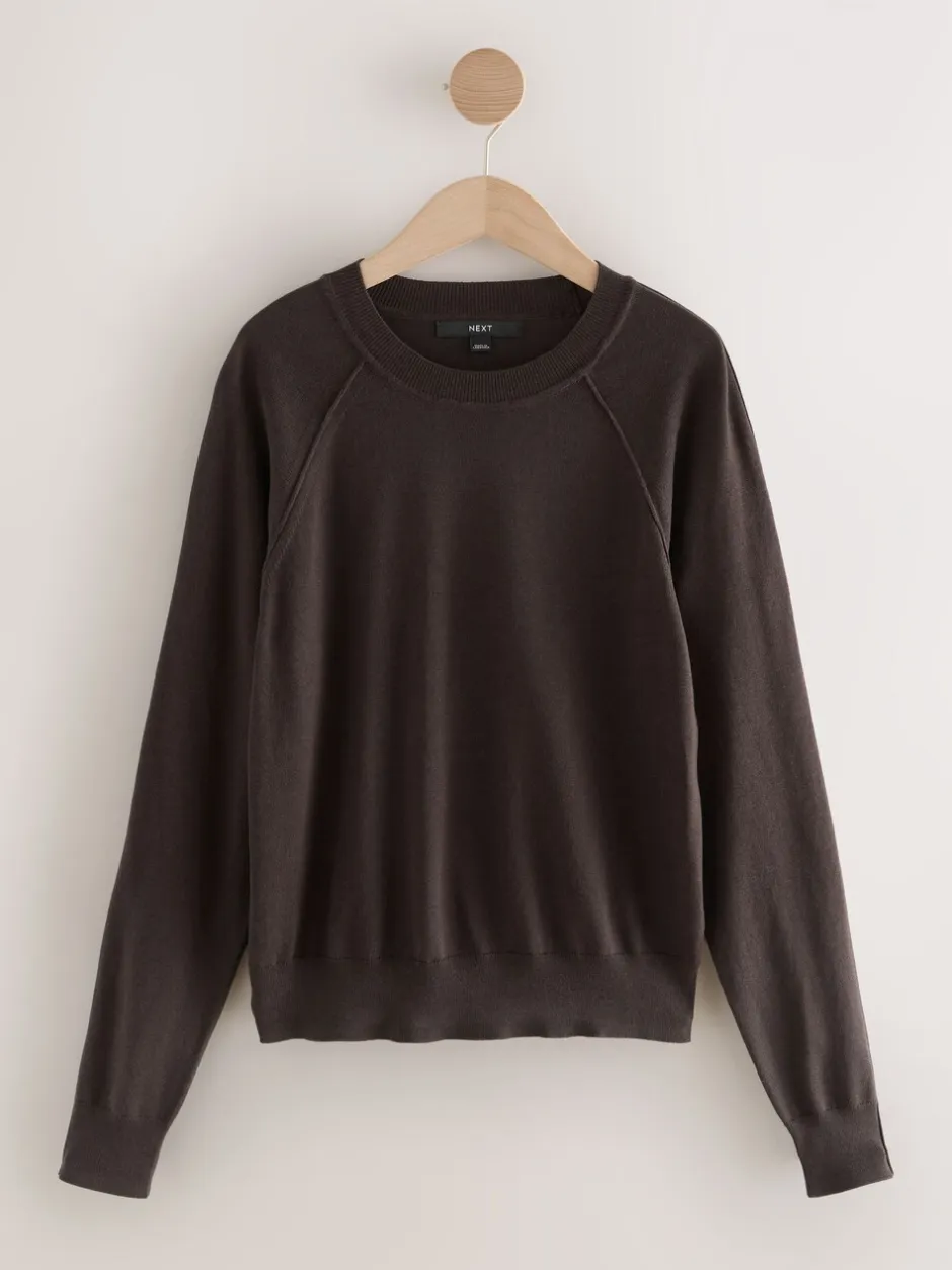 Gebreide Kleding|Next Chocoladebruin - Soft Touch Ronde hals Katoen Rijke Trui