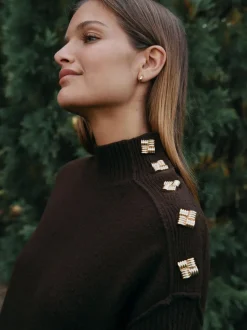 Gebreide Kleding|Jurken*Next - Stand Neck Knitted Midi Jumper Dress Chocoladebruin