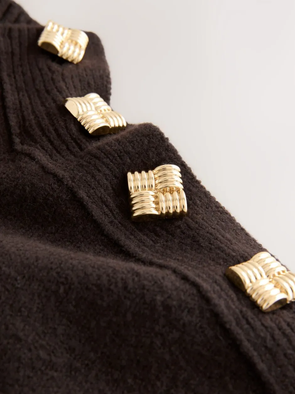Gebreide Kleding|Jurken*Next - Stand Neck Knitted Midi Jumper Dress Chocoladebruin