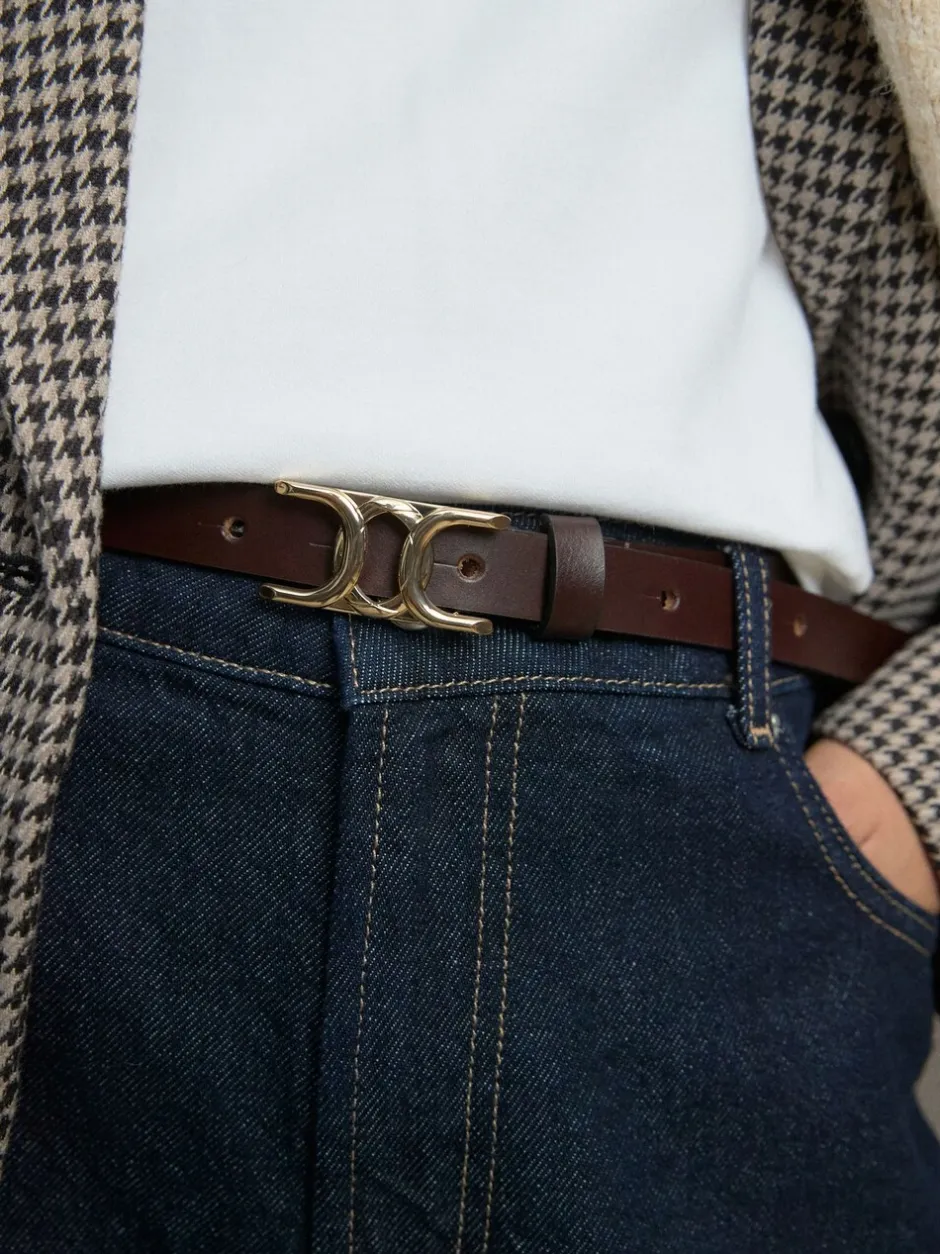 Ceintuurs*Next - Statement, smalle leren riem met gesp Chocoladebruin