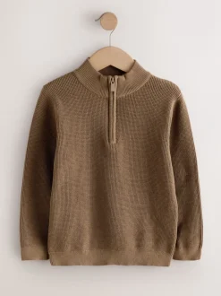 Truien En Breisels*Next - Textured Knitted Zip Neck Jumper (3-16yrs) Chocoladebruin