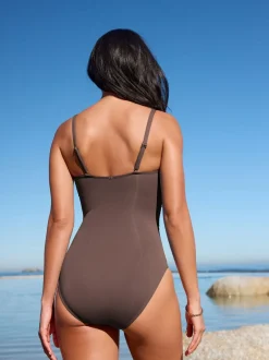 Badkleding*Next Chocoladebruin - Vormgevend bandeaubadpak met buikcorrectie