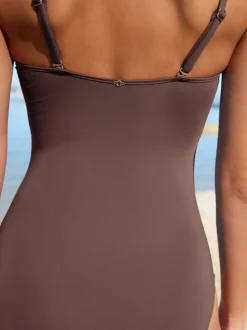 Badkleding*Next Chocoladebruin - Vormgevend bandeaubadpak met buikcorrectie