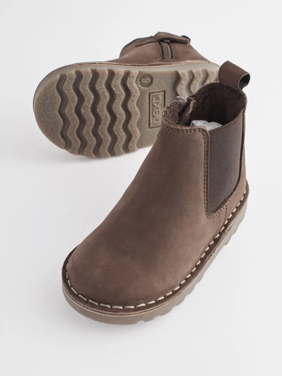 Boots|Next - Warm gevoerde leren Chelsea laarzen Chocoladebruin