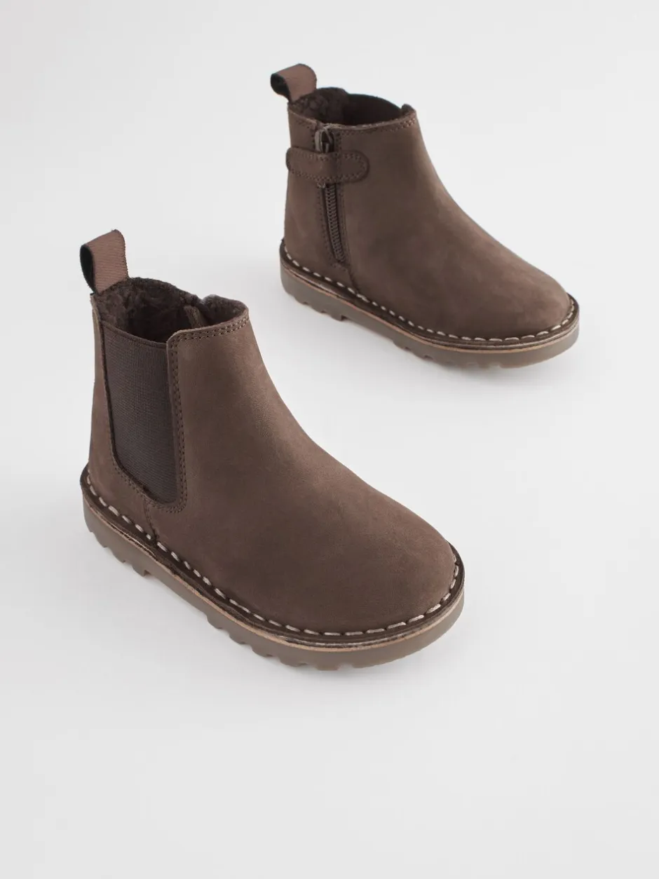 Boots|Next - Warm gevoerde leren Chelsea laarzen Chocoladebruin