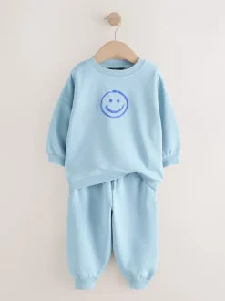 Sets En Combisets|Truien En Breisels|Next - Printed Crew Neck Sweat Top & Joggers Set (3mths-7yrs) Chocoladebruin en blauw
