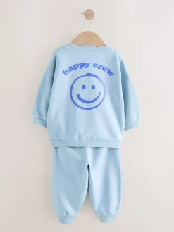 Sets En Combisets|Truien En Breisels|Next - Printed Crew Neck Sweat Top & Joggers Set (3mths-7yrs) Chocoladebruin en blauw