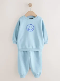 Sets En Combisets|Truien En Breisels|Next - Printed Crew Neck Sweat Top & Joggers Set (3mths-7yrs) Chocoladebruin en blauw