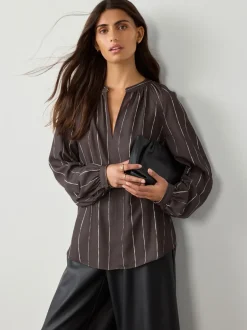 Blouses En Overhemden*Next Chocoladebruin gestreept - Blouse met V-hals en lange mouwen