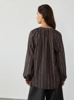 Blouses En Overhemden*Next Chocoladebruin gestreept - Blouse met V-hals en lange mouwen