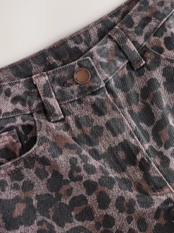 Jeans|Next - Jeans met wijde pijpen (3-16 jr) Chocoladebruin luipaardmotief
