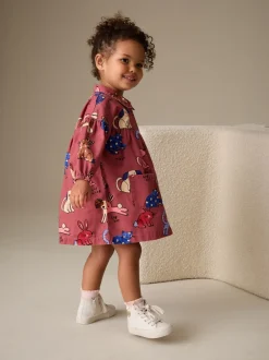 Truien En Breisels|Jurken*Next Chocoladebruin met karakteristieke print - Long Sleeve Cotton Dress (3mths-8yrs)