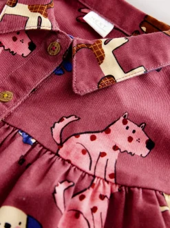 Truien En Breisels|Jurken*Next Chocoladebruin met karakteristieke print - Long Sleeve Cotton Dress (3mths-8yrs)