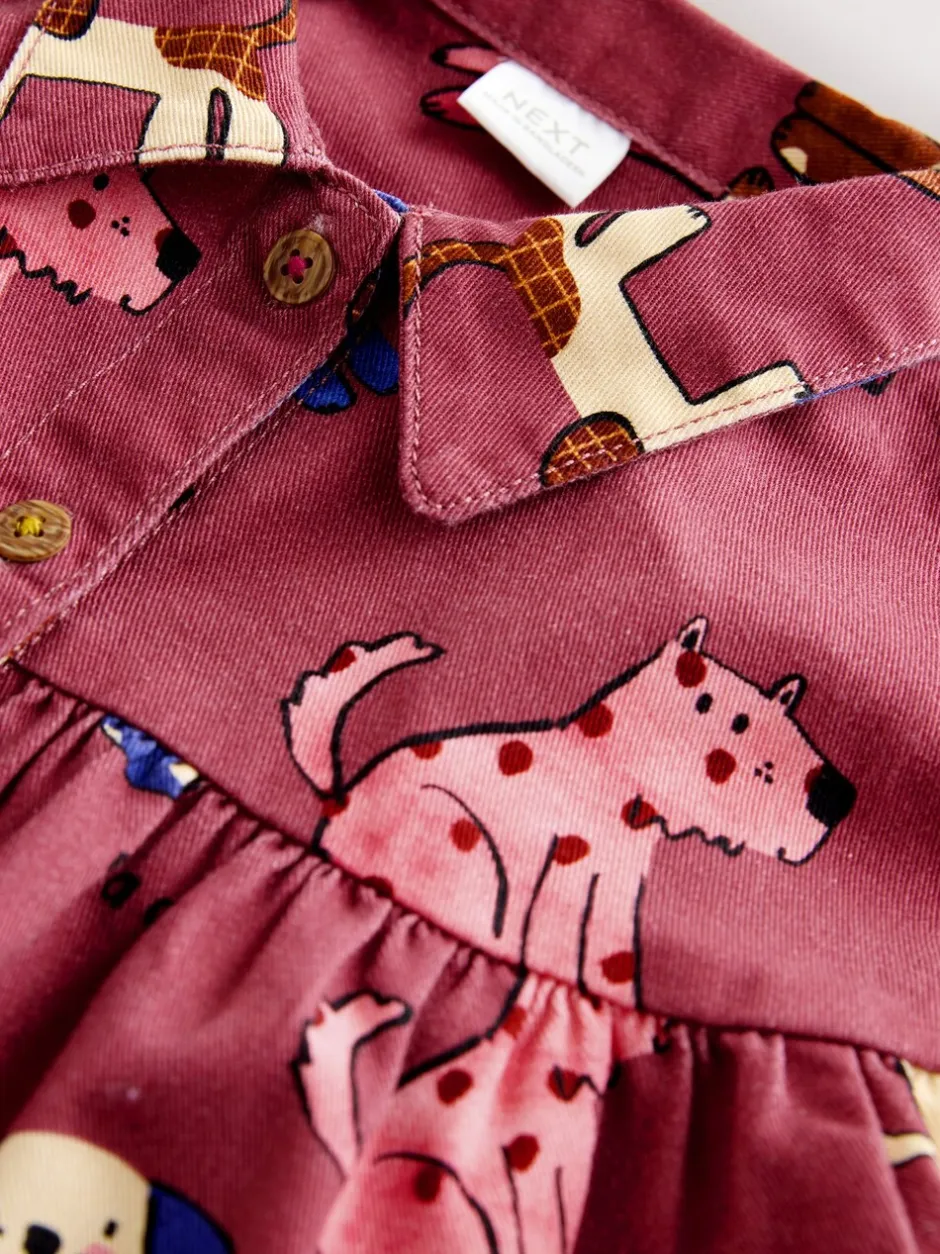 Truien En Breisels|Jurken*Next Chocoladebruin met karakteristieke print - Long Sleeve Cotton Dress (3mths-8yrs)
