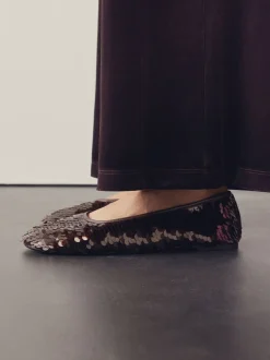 Lage Schoenen|Gelegenheidskleding*Next - Forever Comfort® Round Toe Sequin Ballerina Flats Chocoladebruin met lovertjes