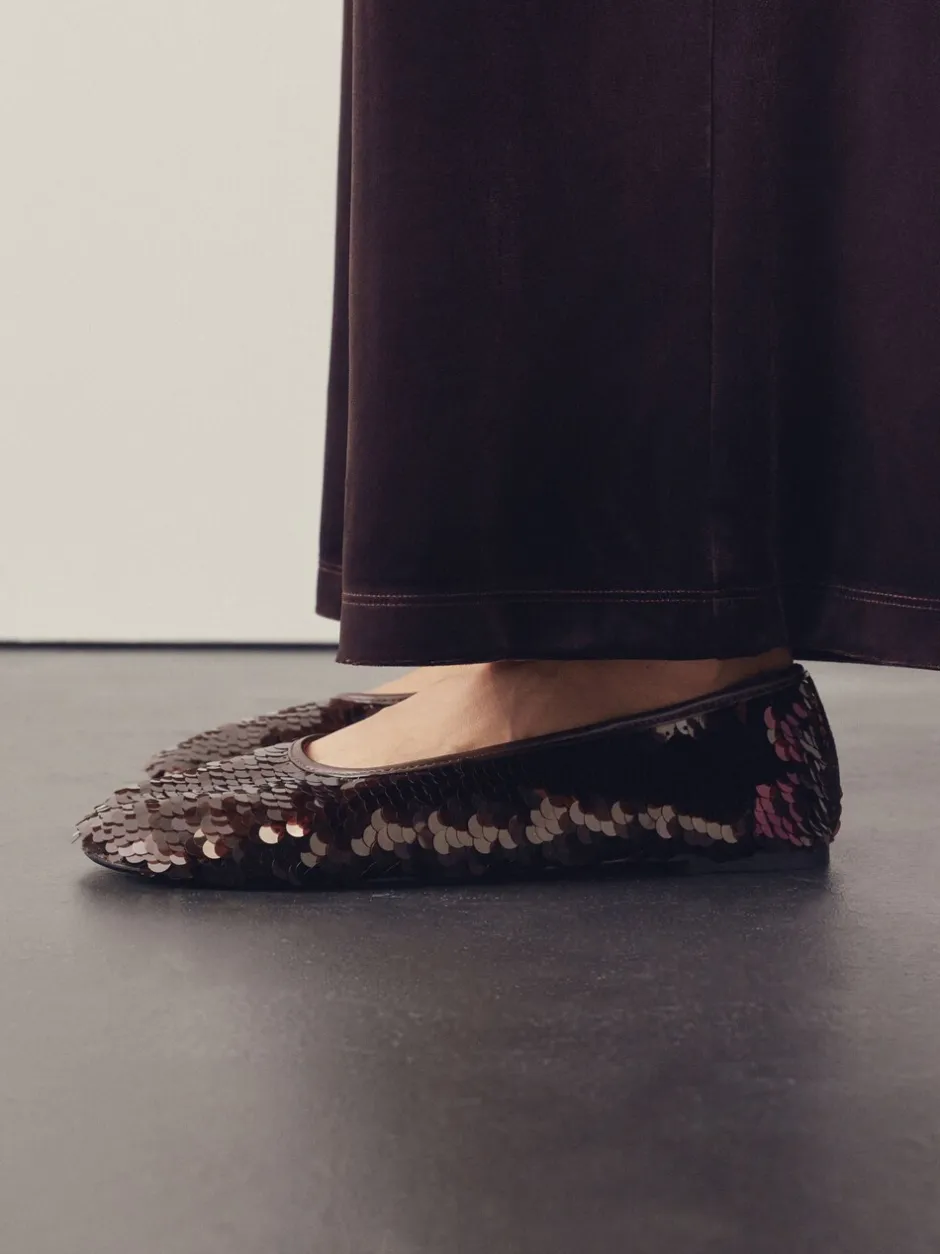 Lage Schoenen|Gelegenheidskleding*Next - Forever Comfort® Round Toe Sequin Ballerina Flats Chocoladebruin met lovertjes