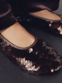 Lage Schoenen|Gelegenheidskleding*Next - Forever Comfort® Round Toe Sequin Ballerina Flats Chocoladebruin met lovertjes