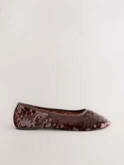 Lage Schoenen|Gelegenheidskleding*Next - Forever Comfort® Round Toe Sequin Ballerina Flats Chocoladebruin met lovertjes